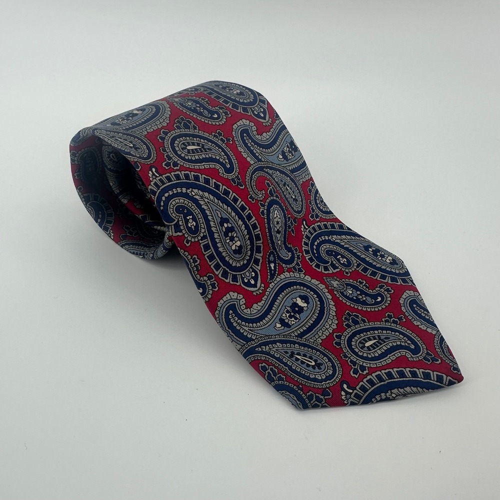 Bert Pulitzer‎ Neck Tie Mens Paisley Silk Red Blue Made in USA (3.5x56) Vintage